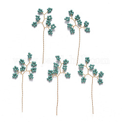 Glass Seeds Beads, Golden Brass Wire Wrapped Branch, for DIY Wire Tree Sculpture, Beaded Bonsai Tree, Teal, 47~49x22~23x2mm