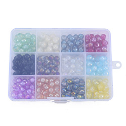 300Pcs 12 Color Electroplate Glass Beads, Round, Mixed Color, 8.5x7.5mm, Hole: 1.8mm, 25Pcs/color