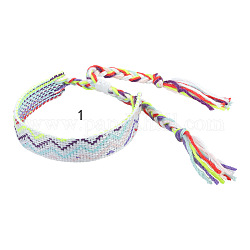 Bracciale in corda di cotone intrecciato con motivo a onde, bracciale brasiliano etnico tribale regolabile per donna, bianco fantasma, 5-1/2~10-5/8 pollice (14~27 cm)