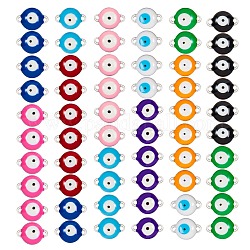 304 Verbindungsstecker aus Edelstahl, mit Emaille, flach rund mit bösen Blick, Mischfarbe, 14.5x10x4.5 mm, Bohrung: 1.4 mm, 10 Farben, 6 Stück / Farbe, 60 Stück / Karton