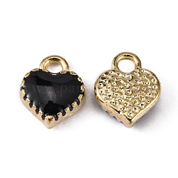 Charms del esmalte de la aleación, sin plomo y cadmio, corazón, la luz de oro, negro, 8x7.5x2.5mm, agujero: 1.5 mm