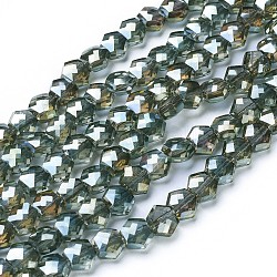 Chapelets de perles en verre électroplaqué, plein arc-en-plaqué, facette, hexagone, bleu cadet, 7x8x5mm, Trou: 1.6mm, Environ 73 pcs/chapelet, 18.9 pouce (48 cm)