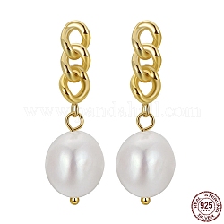 925 orecchini pendenti con catene in argento sterling, orecchini con nappe di perle naturali, con timbro s925, oro, 29mm