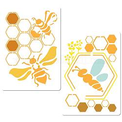 2 pièces 2 styles abeilles thème animal de compagnie en plastique évider dessin peinture pochoirs modèles ensembles, rectangle, abeilles, 297x210mm, 1pc / style