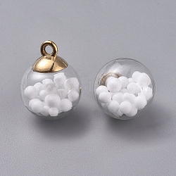 Pendentif globe en verre transparent, avec des perles de verre à l'intérieur et des pendentifs en plastique ccb, ronde, or, blanc, 21x16mm, Trou: 2mm