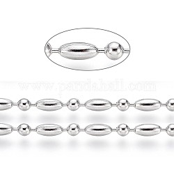 304 Stainless Steel Ball Chains, Stainless Steel Color, Rice: 4.5x2.4mm, Ball: 2.4mm