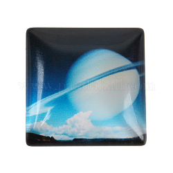 Квадратные кабошоны со ситцепечатением звезного неба, Небесно-голубой, 10x10x4 мм