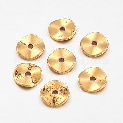 Tibetan Style Alloy Wavy Spacer Beads, Flat Round, Cadmium Free & Nickel Free & Lead Free, Antique Golden, 10x1mm, Hole: 2mm