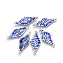 Liens de perles de rocaille japonaises miyuki & toho, motif de tissage, losange, colorées, 40.5x16~16.5x2mm, Trou: 2mm