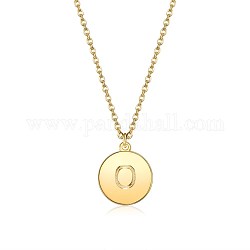 Collar colgante inicial de latón, con cadenas de cable, plano y redondo, letra o, dorado, 16.1 pulgada (41 cm)