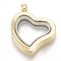 Alliage pendentifs médaillon magnétiques, avec la glace, cœur, or, 33x29x6.5mm, Trou: 3mm, mesure intérieure: 16x20 mm