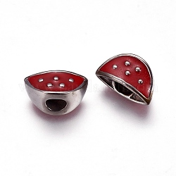 Perles européennes en 304 acier inoxydable, avec l'émail, rouge, 8x16x9mm, Trou: 5mm