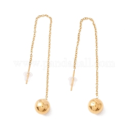 Aretes colgantes de cadena larga con bola redonda, 304 hilo de oreja de acero inoxidable para mujer., dorado, 100mm, pin: 1 mm
