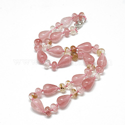 Collane di perle di vetro di quarzo ciliegio, con fermagli in lega di aragosta, lacrima, 18.1 pollice ~ 18.5 pollici (46~47 cm)
