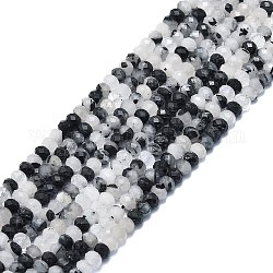 Natur schwarz Rutilquarz Perlen Stränge, facettiert, Rondell, 6x4 mm, Bohrung: 1 mm, ca. 85~90 Stk. / Strang, 15.55 Zoll (39.5 cm)