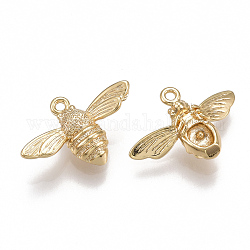 Brass Pendants, Bees, Nickel Free, Real 18K Gold Plated, 11.5x17x4.5mm, Hole: 1mm
