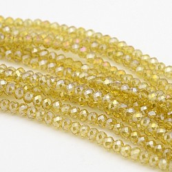 Electroplate Glass Beads Strands, AB Color Plated, Faceted, Rondelle, Light Khaki, 3x2mm, Hole: 1mm, about 100pcs/strand, 10inch