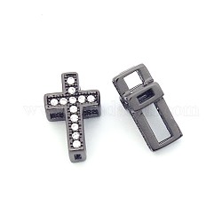 Moda micro latón cruz hueca pavimentan abalorios de circonio cúbico, Sin cadmio y níque y plomo, gunmetal, 11x7.5x5mm, agujero: 2x1~4x2 mm