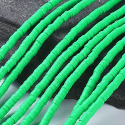 Distanziatori di perline di argilla polimerica fatti a mano ecologici rotondi piatti, verde primavera, 4x1mm, Foro: 1 mm, circa 380~400pcs/filo, 17.7 pollice