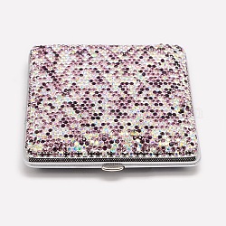 Shining Square Alloy Cigarette Cases, Covered with Rhinestone, Amethyst, 98x97x22mm