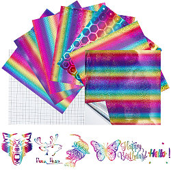 CRASPIRE 7 Sheets Waterproof PET Rainbow Gradient Color Stickers, 2 Sheets Self-Adhesive Tartan Pattern Stickers, for DIY Scrapbooking, Decor Craft Making, Mixed Color, Square & Rectangle, Mixed Patterns, 305x305x0.2mm