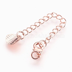 Eco-Friendly Brass Chain Extender, with Lobster Claw Clasps, Cadmium Free & Nickel Free & Lead Free, Long-Lasting Plated, Flat Round, Rose Gold, 72x3mm, Hole: 2.5mm