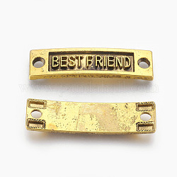 Тибетский стиль связи соединители для дружбы, без кадмия и без свинца, прямоугольник со словом лучшего друга, античное золото , 9.5x35x2 мм, отверстие : 3 мм
