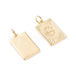 Brass Pendants, with Jump Rings, Long-Lasting Plated, Rectangle with Hamsa Hand/Hand of Fatima/Hand of Miriam, Real 18K Gold Plated, 16.6x10x1.3mm, Hole: 2.8mm