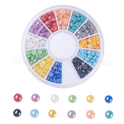 Nail art accessori decorativi, cabochon in vetro opaco con perle perlato, mezzo tondo/cupola, colore misto, 3.2~4x1.5~1.8mm, 276pcs/scatola