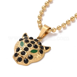 Collier pendentif léopard strass avec émail, bijoux en acier inoxydable plaqué or 304 pour femme, jet, 15.87 pouce (40.3 cm)