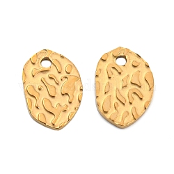 Ion Plating(IP) 304 Stainless Steel Charms, Textured, Oval, Real 18K Gold Plated, 8.5x6x1mm, Hole: 0.9mm