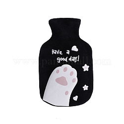 Cat Paw Print Rubber Hot Water Bottles, with with Soft Fluffy Cover, Hot Water Bag, Black, 187x110mm, Capacity: 350ml