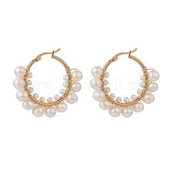 Boucles d'oreilles créoles en perles naturelles, 304 bijoux en fil d'acier inoxydable pour femme, or, 36x42x7mm, pin: 0.6 mm