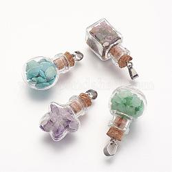 Ciondoli di pietre preziose naturali e sintetiche, Con bottiglia di vetro per contenitori di branelli, forma misto, colore misto, 38mm, Foro: 4x7 mm