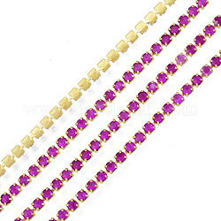 Cadenas de strass Diamante de imitación de bronce, cadena de la taza del rhinestone, imitar estilo luminoso, crudo (sin chapar), rubí, 2x2mm, aproximadamente 23.62 pie (7.2 m) / hilo