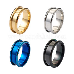 4 configuración de anillo de dedo acanalado de acero inoxidable de colores, núcleo de anillo en blanco, para hacer joyas con anillos, color mezclado, tamaño de 11, 8mm, diámetro interior: 21 mm, 4 colores, 1pc / color, 4 unidades / caja