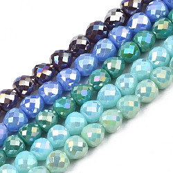 Chapelets de perles en verre opaque de couleur unie, de couleur plaquée ab , facette, fraise, couleur mixte, 6x6mm, Trou: 1.4mm, Environ 100 pcs/chapelet, 24.02 pouce (61 cm)