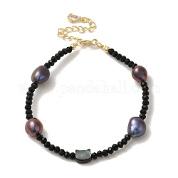 Natural Pearl & Shell & Glass Beaded Bracelets, Real 14K Gold Plated, 6-3/4 inch(17.2cm)