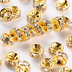 Perles séparateurs en laiton avec strass, grade AAA, bride droite, sans nickel, métal couleur or, rondelle, cristal, 5x2.5mm, Trou: 1mm