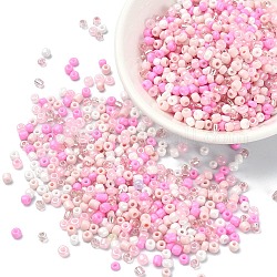Opake & transparente Innenseite färbt GlasSaatperlen, Rundloch, Runde, Perle rosa, 3x1.5~2.5 mm, Bohrung: 0.8 mm