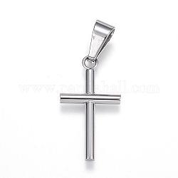 304 Stainless Steel Pendants, Cross, Stainless Steel Color, 27x15x3mm, Hole: 9x4.5mm