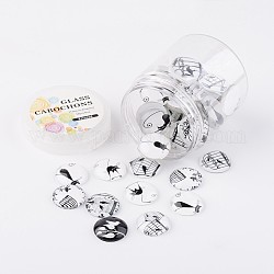 Glass Cabochons, Retro Black and White Picture Printed, Half Round/Dome, Mixed Color, 25x7mm, about 50pcs/box