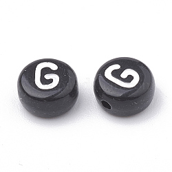 Opaque Acrylic Beads, Horizontal Hole, Alphabet Style, Flat Round, Letter.G, 7x4mm, Hole: 1.5mm, about 3700pcs/500g