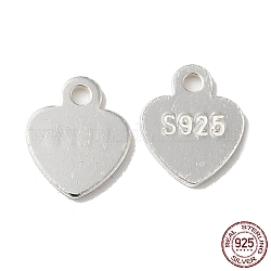 925 Sterling Silver Chain Extender Drop, Chain Tabs, Heart Charms, with S925 Stamp, Silver, 6.7x5.5x0.5mm, Hole: 0.9mm, about 87pcs/10g