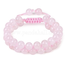 Bracelet tressé en perles de quartz rose naturel, Bracelet réglable en pierres précieuses double couche pour femme, diamètre intérieur: 2-1/8~3 pouce (5.3~7.5 cm)