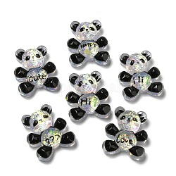 Transparente Harzcabochons, facettierter Panda mit Glitzerpulver, Schwarz, 21x18x7 mm