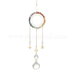 Decoraciones colgantes de latón y piedras preciosas de chakra envueltas en alambre, con el charm de cristal, para decoraciones del hogar, anillo, 300mm