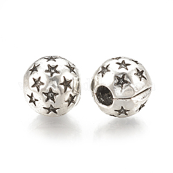 Legierung europäischen Spangen, Großloch perlen, Unterlegscheibe mit Stern, Antik Silber Farbe, 9x10x9.5 mm, Bohrung: 3 mm