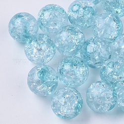 Perles en acrylique transparentes craquelées, ronde, turquoise moyen, 10mm, Trou: 2mm