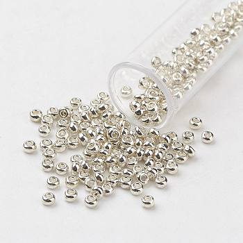 8/0 Grade A Dyed Glass Seed Beads, Round, Silver, 3x2mm, Hole: 1mm, about 1111pcs/50g